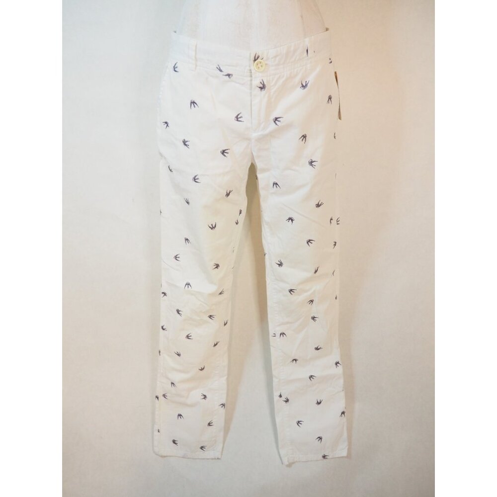 Daughters of the Liberation White Embroidered Swallows Straight Pants, Size 2 US